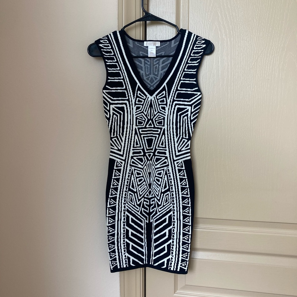 Jealous Tomato Black and White Geometric Midi Dress